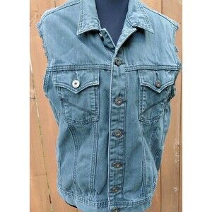 Ring Of Fire Downtown Los Angeles Denim Jacket Womens Medium Gray Sleeveless